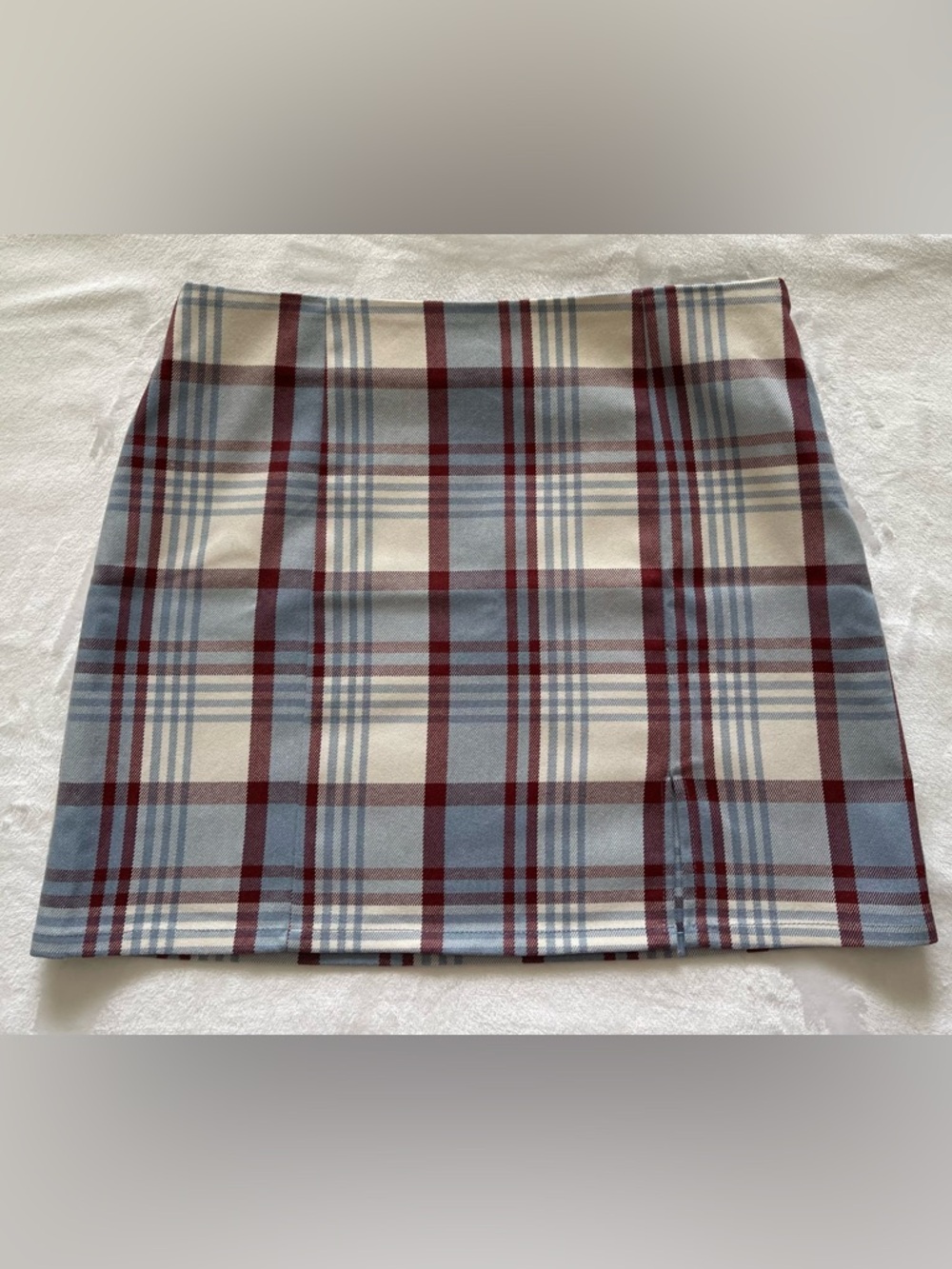 Forever 21 Cream Plaid Skirt with Light Blue and Burgundy Stripes